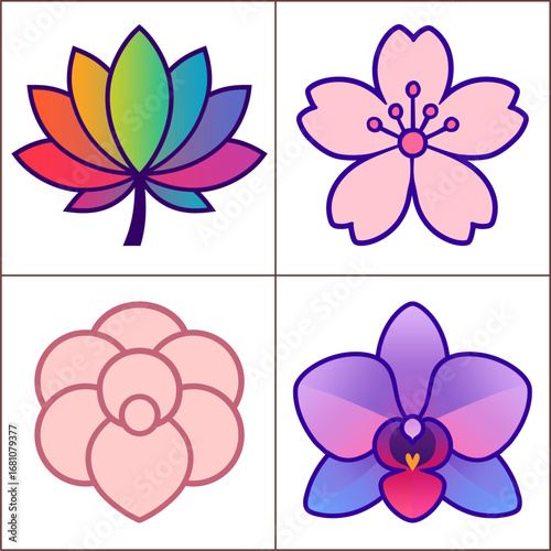Set of Lotus, Blossom, and Orchid Flowers