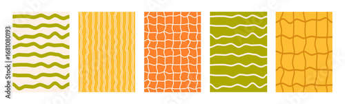 Set of Abstract vertical geometric backgrounds with colorful wavy shapes and lines. Trendy vector illustration in style retro