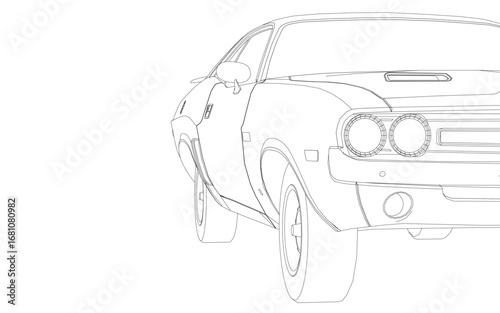 Car on a white background, vintage contour drawing for a printable coloring page. Perfect for kids to enjoy. Front view