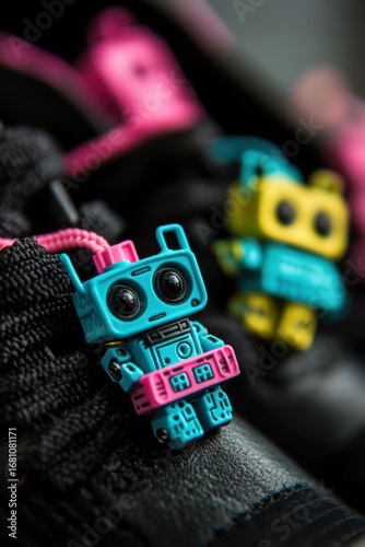 Colorful robot shoe laces add a futuristic touch.