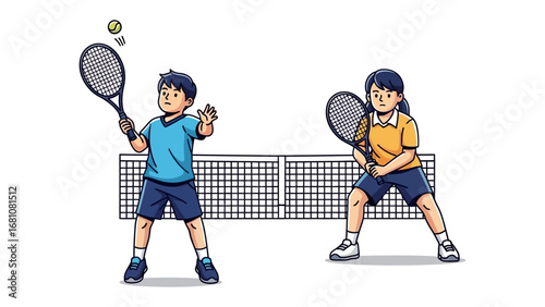 Tennis Duel: A dynamic illustration captures two players engrossed in a tennis match, their focus sharp, ready to engage in the sport.