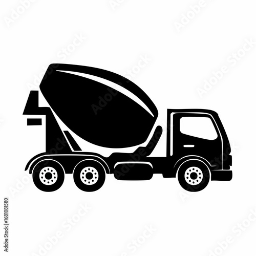 concrete mixer truck black silhouette vector, Simple silhouette Design vector icon with white background.