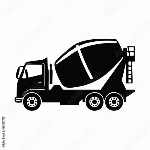 concrete mixer truck black silhouette vector, Simple silhouette Design vector icon with white background.