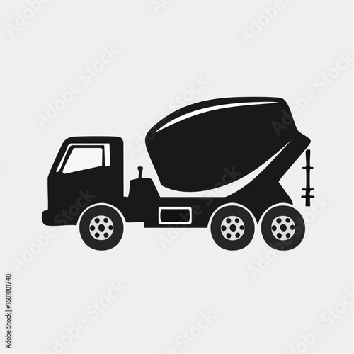 concrete mixer truck black silhouette vector, Simple silhouette Design vector icon with white background.