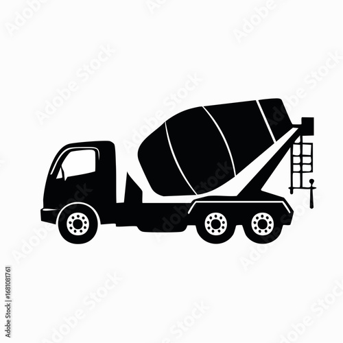 concrete mixer truck black silhouette vector, Simple silhouette Design vector icon with white background.