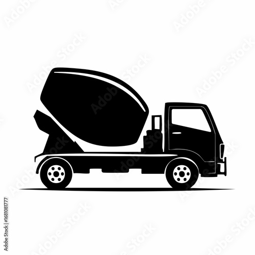 concrete mixer truck black silhouette vector, Simple silhouette Design vector icon with white background.
