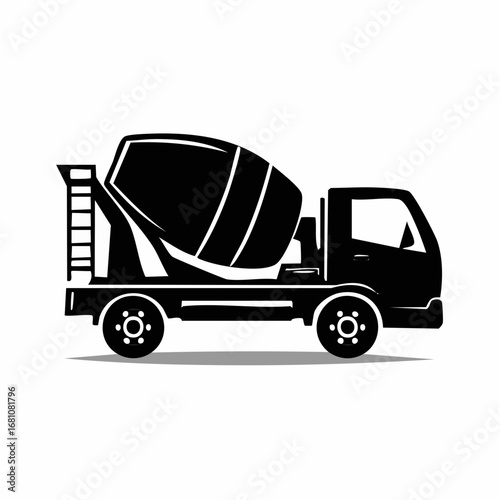 concrete mixer truck black silhouette vector, Simple silhouette Design vector icon with white background.