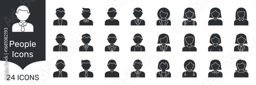 Business and Casual People Avatars with Male and Female Characters Solid Icon Set. User Profile Icons for Identity, Team, Interface and Contact Silhouette Pictogram. Isolated Vector Illustration
