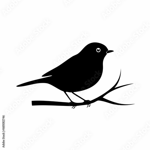 robin bird black silhouette vector, Simple silhouette Design vector icon with white background. Wild bird