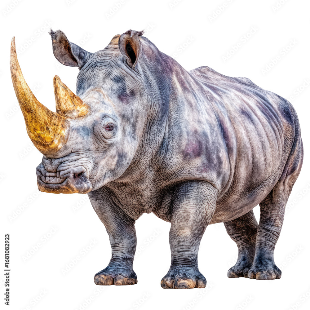 Obraz premium Majestic Rhinoceros Standing Proud in Natural Habitat with Detailed Skin Texture and Prominent Horn