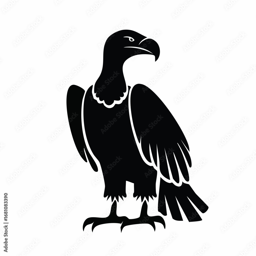 Fototapeta premium vulture bird black silhouette vector, Simple silhouette Design vector icon with white background. Wild bird