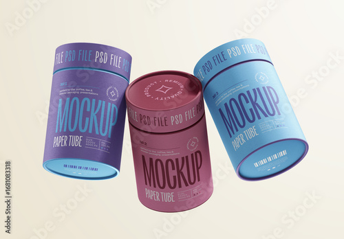 Flying Paper Tube Packaging Mockup