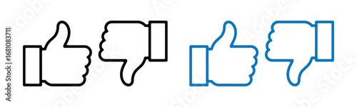 Thumbs up and thumbs down icons isolated on transparent background