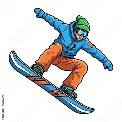 Airborne Thrills: A skilled snowboarder soars gracefully through the air. The vibrant image embodies the thrill of winter sports and the sheer exhilaration of the moment