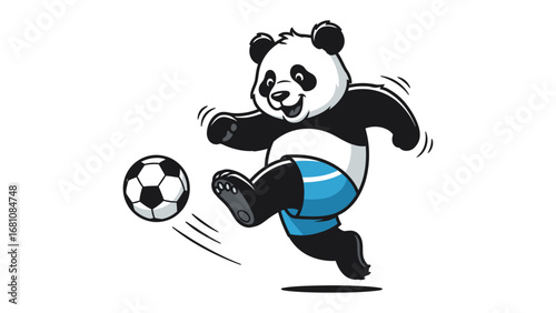 Panda Kicking Soccer Ball: A playful panda, the world's beloved icon, kicks a soccer ball with joyful enthusiasm, embodying the spirit of sports and fun.