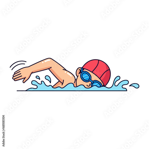 Water Sports Champion: A swimmer cuts through the water with grace and precision, embodying the dedication and strength needed to conquer the pool, in a vibrant illustration.