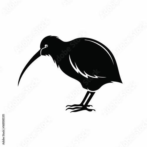 kiwi bird black silhouette vector, Simple silhouette Design vector icon with white background. Wild bird