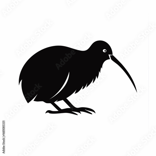 kiwi bird black silhouette vector, Simple silhouette Design vector icon with white background. Wild bird