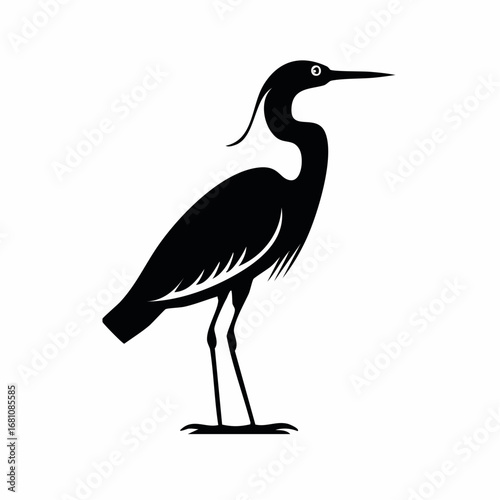 heron bird black silhouette vector, Simple silhouette Design vector icon with white background. Wild bird