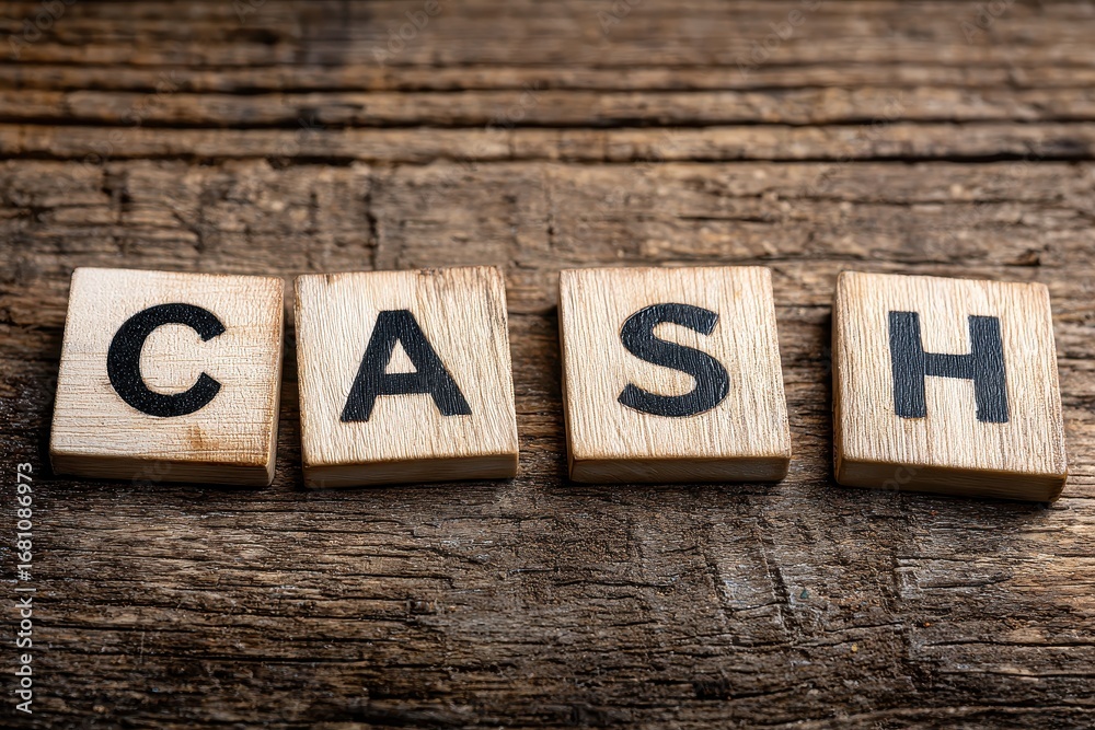 Fototapeta premium Scrabble letters forming CASH on surface