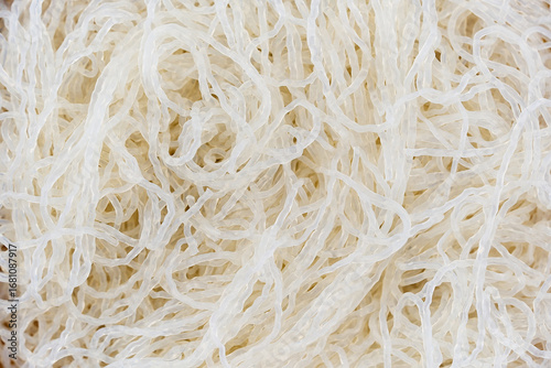 closeup Korean glass noodle vermicelli for Japchae food background texture