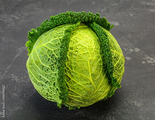 Fresh savoy cabbage on a dark surface