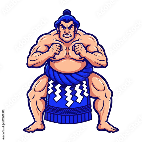 Sumo Wrestler Illustration: A powerful sumo wrestler stands poised and ready for a match.  Illustrated with vivid colors and attention to detail.