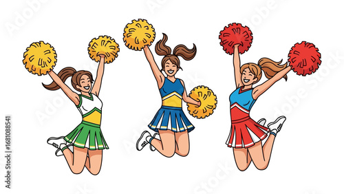 Cheerleader Squad's High-Spirited Performance: A vibrant group of energetic cheerleaders execute a perfectly synchronized routine. Their smiles shine as they leap through the air.