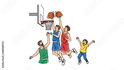 Basketball game: The captivating world of basketball is brought to life through a dynamic illustration capturing the excitement of players.