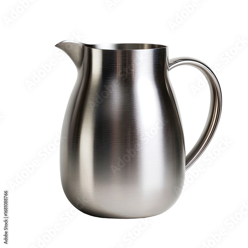 Polished stainless steel pitcher with rounded body and handle