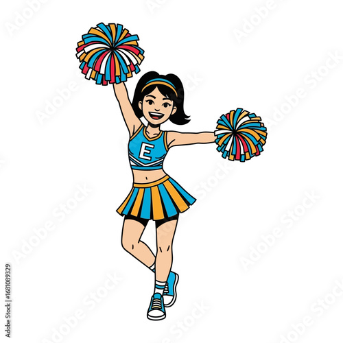 Cheerleader in Action: A spirited cheerleader, adorned in vibrant attire, leaps and bounds with enthusiastic energy, creating an engaging and uplifting spectacle.