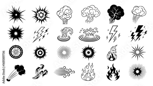 Set of handdrawn icons representing natural elements and forces