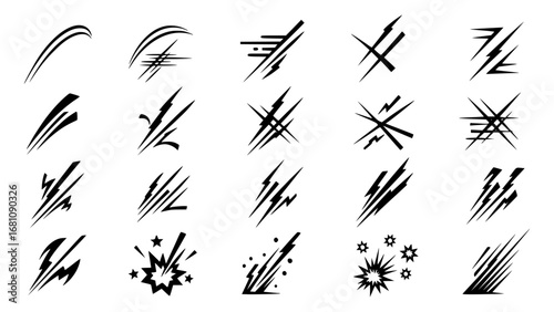 Assorted black abstract graphic elements and effects