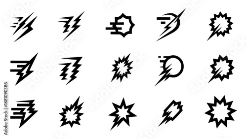Collection of black abstract speed and impact effect icons