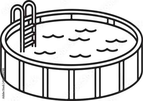 Above ground swimming pool with ladder and water ripples above ground pool