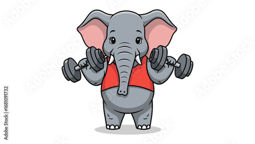 Cartoon Elephant Lifting Weights: A cartoon elephant, clad in a red shirt, showcases determination and strength as it lifts weights.
