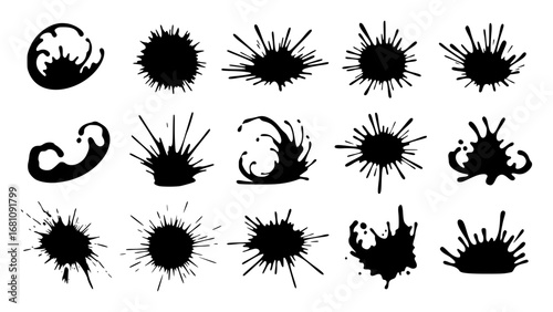 Set of black ink splatters and blots