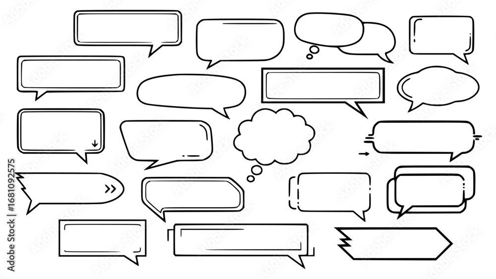 Obraz premium Assortment of twenty handdrawn speech and thought bubble outlines