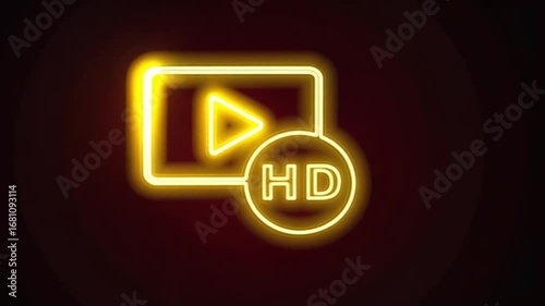 HD Video Player Neon Icon: High Definition Playback
