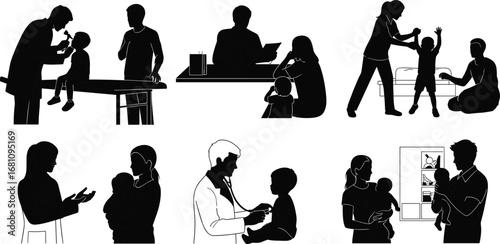 Pediatrician examining child, child health consultation, medical checkup, mother and baby, family healthcare, child doctor visit, pediatric care
