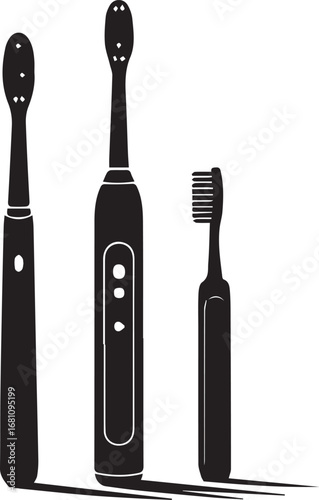 Three black electric toothbrushes in silhouette