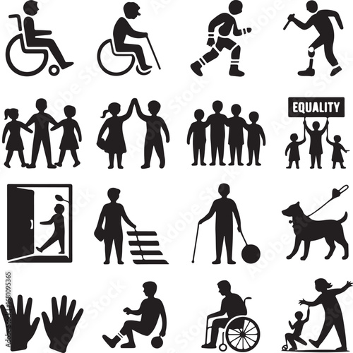 Icons Representing Disability Inclusion and Equality on White Background diversity