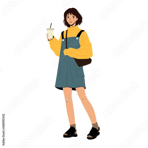 Stylish Woman in Cozy Casual Outfit with Coffee.