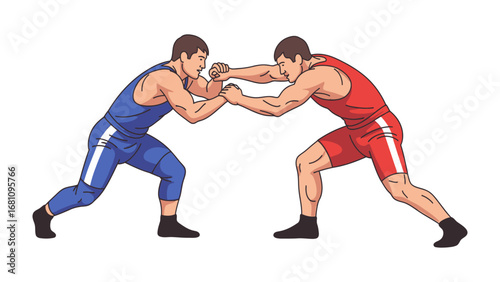Wrestling Match: A dynamic illustration captures a wrestling match between two athletes, locked in a powerful struggle with focus and strength. 