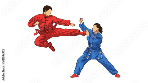 Martial Arts Sparring: Two martial arts practitioners engage in a dynamic sparring session, embodying the essence of discipline, skill, and physical prowess within the world of martial arts.