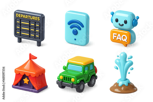 3D camping and outdoor travel icons set PNG for vacation design
