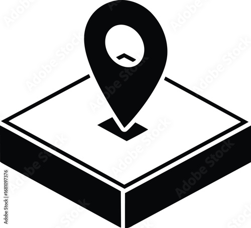 Black and White Isometric Map Location Pin Icon.