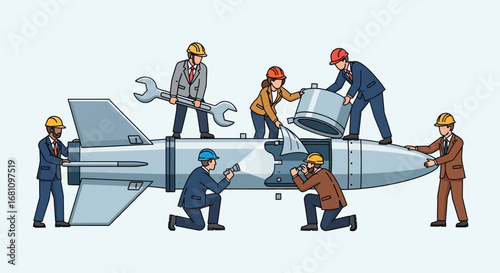 Team disarming a nuclear missile, meticulous disassembly, peace, global security.