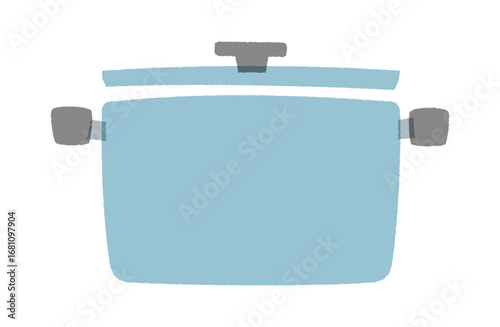 Flat illustration of a blue pot. Kitchenware frame with copy space on a white background.