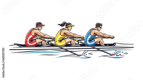 Rowing Team in Action: A dynamic illustration captures the synchronized effort of a rowing team. Each member is focused on the shared goal of propelling their boat forward across the water. 
